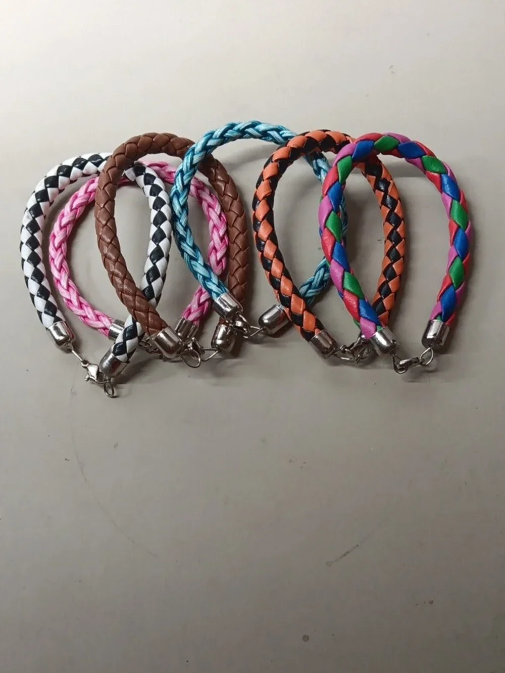 Set of 6 Braided Faux Leather Bracelets - Multicolor